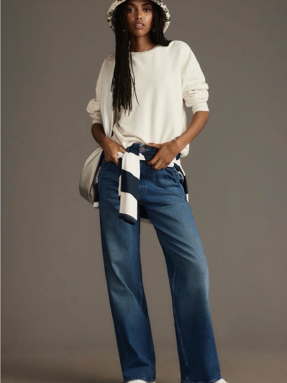 MOTHER Denim The Major Zip Skimp High Rise Jeans in Medium Blue Wash - Picture 12 of 15